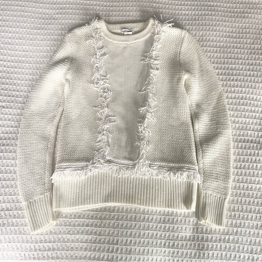 Club Monaco White Cotton Fringe Sweater size medium